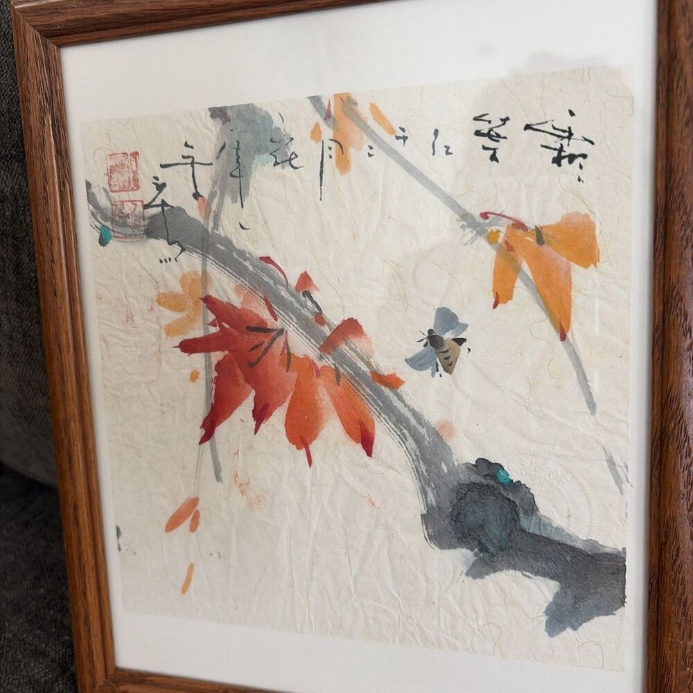 John H Chen Chinese Original Watercolor Goldfish Rice Paper Stamped JHC Orange